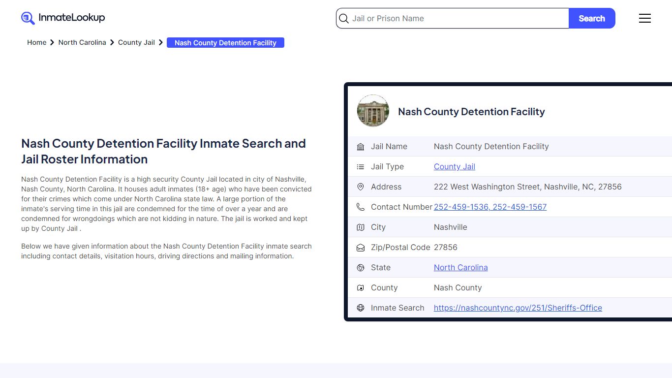 Nash County Detention Facility (NC) Inmate Search and Jail Roster ...